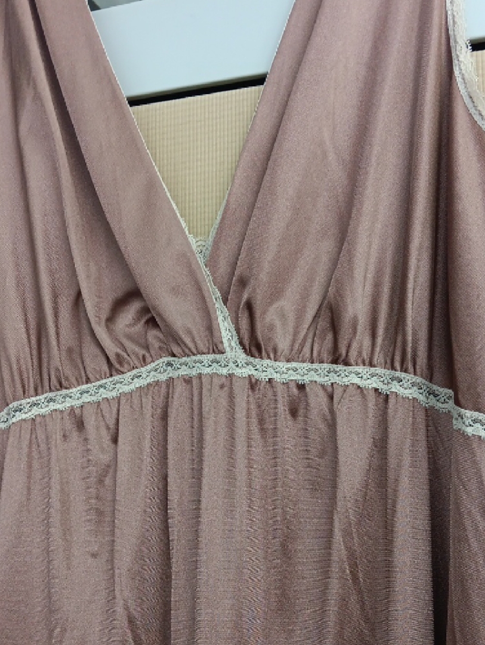 Women’s Taupe V-Neck Maxi Nightgown. Vanity Fair - Picture 3 of 3